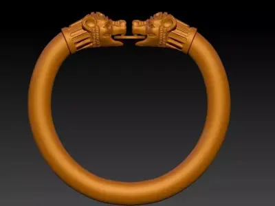  Lion head antique Gold plated bangle bracelet 3D print model
