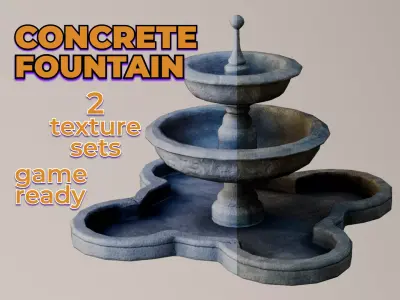 Ancient Big Concrete Fountain old water Low-poly 3D model
