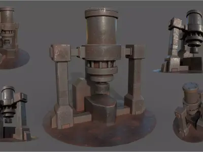 Stylized Fantasy Machine - Industrial Forge Press Low-poly 3D model
