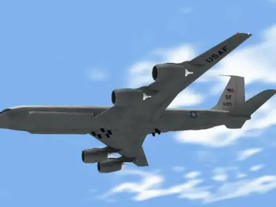RC-135W air force plane flying in sky Low-poly 3D model