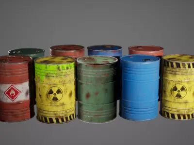 Oil Drum Barrel Pack Low-poly 3D model