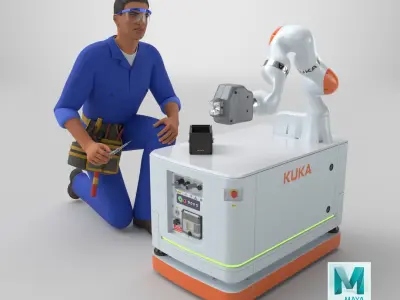  Engineer Repairing Robot KUKA KMR Iiwa 