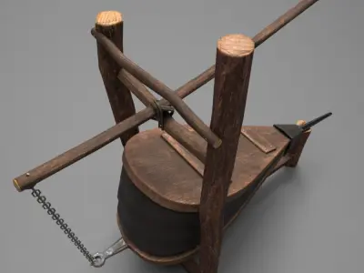 Medieval Blacksmith Bellows with holder Low-poly 3D model