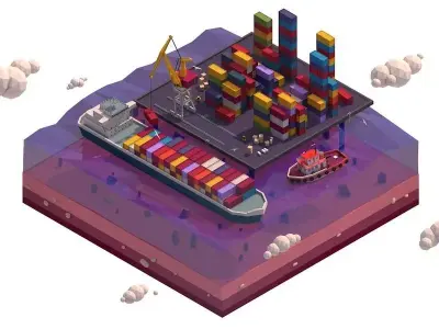 Cartoon Low Poly Sea Port  Low-poly 3D model