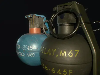 M67 Fragmentation and M69 Practice Grenades Low-poly 3D model