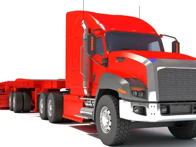 Lowboy Trailer with Truck 3D model