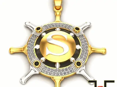 0177 - S Letter Boat Wheel Pendant - The Helm Pendant 3D print model