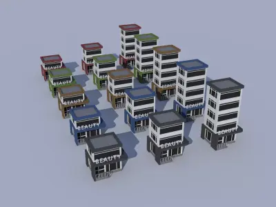 Cartoon Building Set Low Poly Building Commercial Beauty Low-poly 3D model