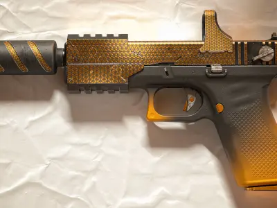 Futuristic Pistol Minos Gold Skin PBR Low-poly 3D model