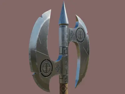  Battle Axe Silver - Medieval Weapon All PBR Textures Included Low-poly 3D model