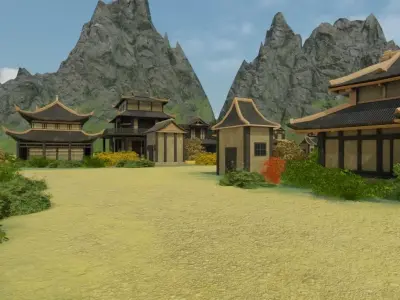 Traditional Japanese Village Scene 3D model