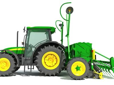 Tractor with Seed Drill 3D model shop