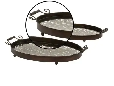  New Traditional Iron and Glass Damask Oval Trays Free 3D model