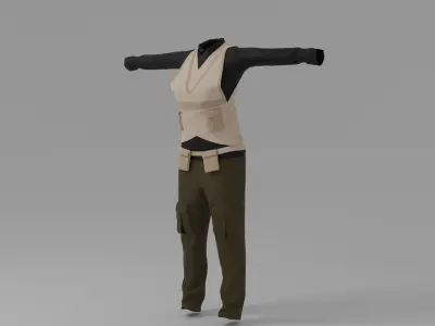 WW1 Fighter Pilot Woman Uniform Low-poly 3D model