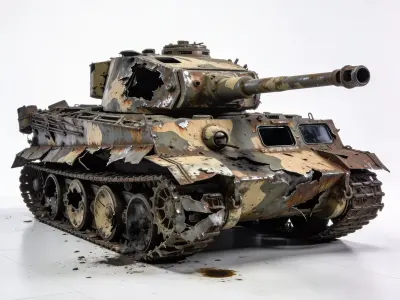 Realistic Destroyed Vintage Heavy Tank 3D Model Low-poly 3D model