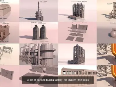 A set of parts to build a factory  for 3Dprint 3D Model Pack
