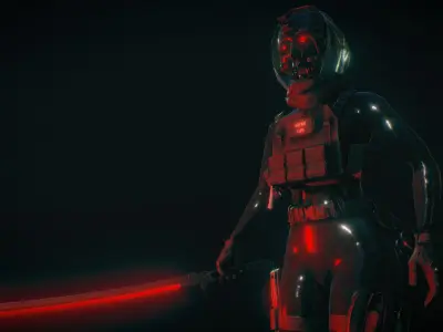 Cyborg with Thermal Katana Free low-poly 3D model