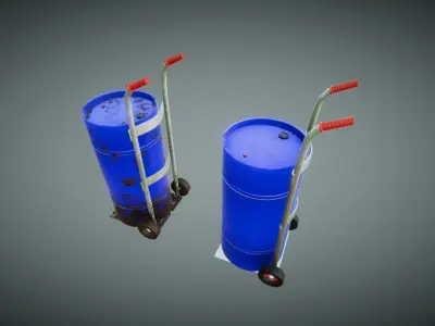 MetallicBarrel hand truck and barrel Low-poly 3D model