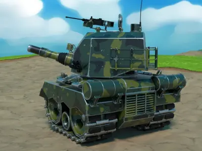 Cartoon Low Poly Animated Tank Low-poly 3D model