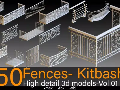 50 Fences- Vol 01- Kitbash- High detail 3d models 3D model