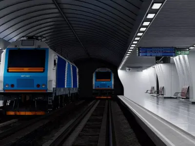 Modern Subway Metro Station and Tunnel Interior Scene 3D model