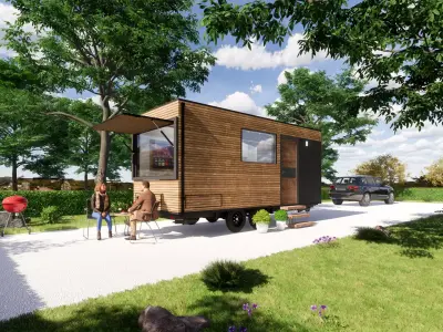 off grid house on wheels mobile home tiny house  vacation house  Low-poly 3D model
