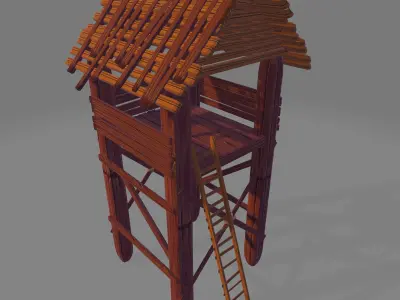 medieval cartoony watchtower Low-poly 3D model