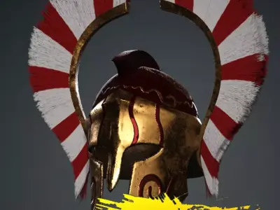 Spartan Royal Helmet v Red Gold Low-poly 3D model