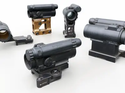 Complete rifle scope and red dot optic bundle 3D Model Pack