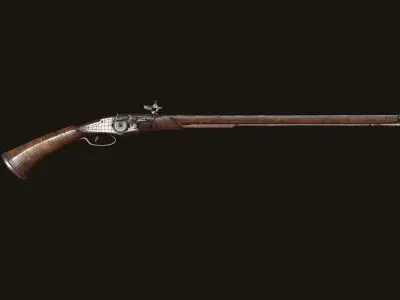 Weapon - Gun - Flintlock - Italian Wheellock Rifle Low-poly 3D model