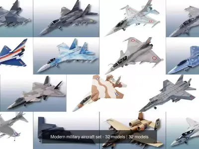 Modern military aircraft set - 32 models 3D Model Pack