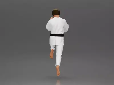 Karate Practitioner in Gi Performing a Jumping Martial Arts Move 3D print model