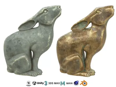 Rabbit metal statues Low-poly 3D model