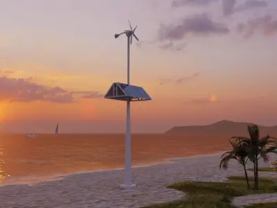 Animated Wind Turbine with solar panels Low-poly 3D model