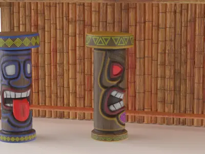  Island Tiki Bar with Totem Stools Natural 