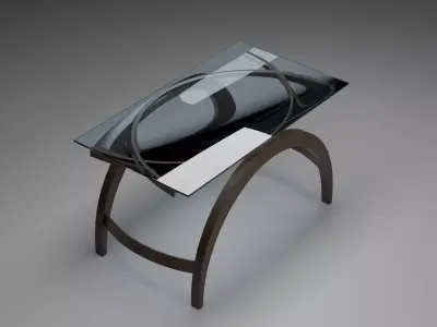 High-Poly Modern Wooden Table with Glass Top-Table Design 01 3D model