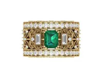 Emerald Art Deco Ring 3D print model 20