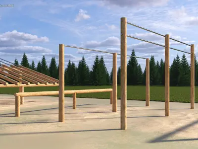 Outdoor Wooden Sports Crossbars 3D model