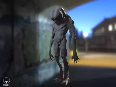 AlienWTF alien in tunnel Low-poly 3D model