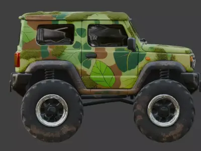 Stylized Jungle Mossy SUV Scout Low-poly 3D model
