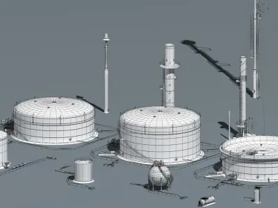 oil tanks and flare stacks 3D model