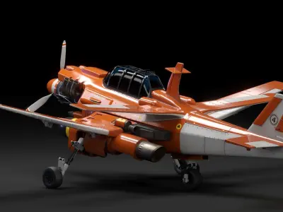 Aircraft orange toy airplane with propellers 3D model