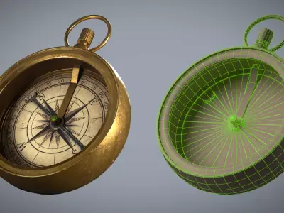 Game Ready Weathered Antique Brass Compass -  Low-poly 3D model