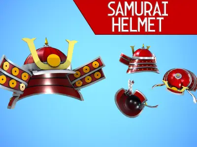 SAMURAI HELMET CARTOON STYLIZED Low-poly 3D model
