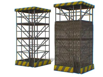 Military Scaffolding Tower Safety Caution Stripe Low-poly 3D model