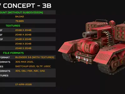 UGV Concept-3B-Red-Rusty Low-poly 3D model