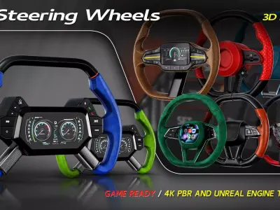 15 Steering Wheel  Low-poly 3D model