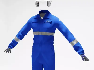 Oil and Gas worker uniform with safety equipments 3D model