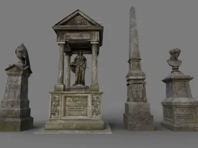 Cemetery gravestone set 4 Low-poly 3D model