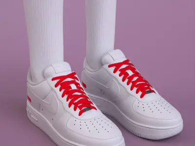 Nike Air Force 1 Low Sneakers with Red Laces 3D model
